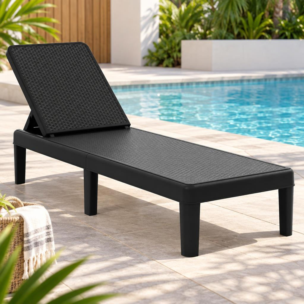 Airfind Outdoor Chaise Lounger Chair with Waterproof Rattan Textured PP Surface and 330 lbs Capacity, 330 lbs Capacity, PP Frame, Black
