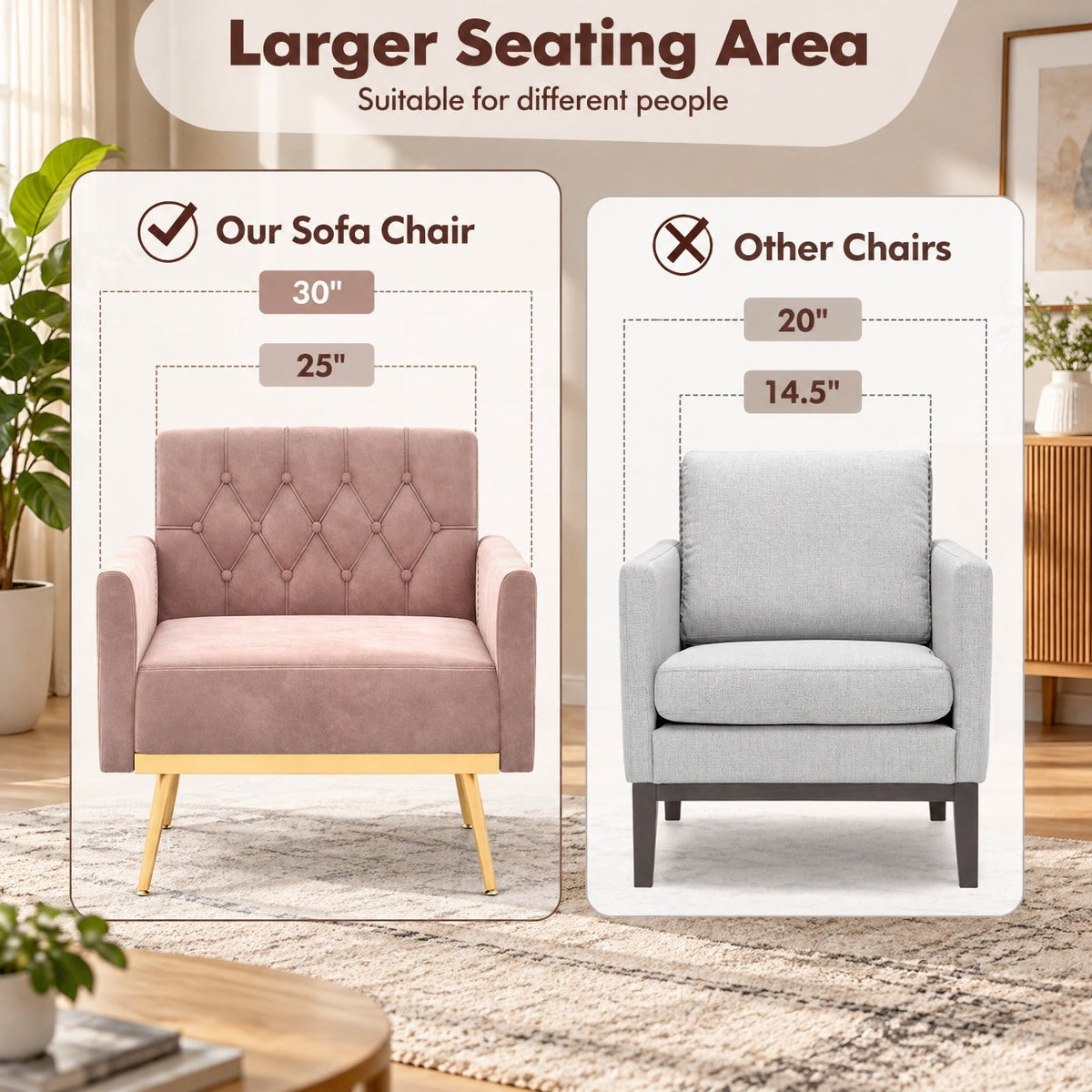 Airfind Modern Velvet Accent Chair with Button Tufted Back Golden Metal Legs and Adjustable Foot Pads, 350 lbs Capacity, Velvet Sponge Metal Frame