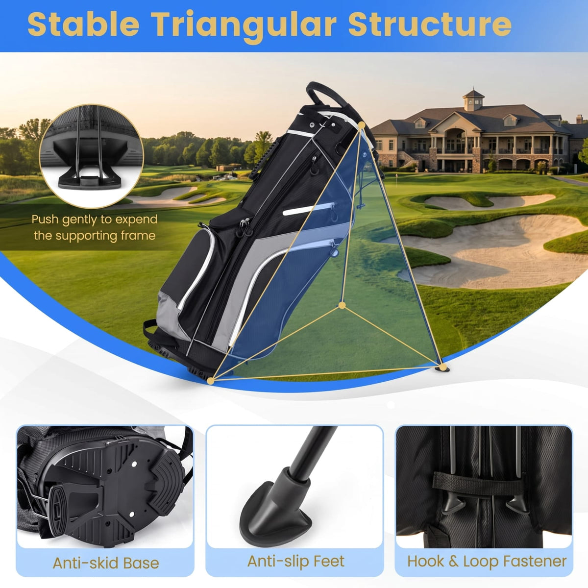Airfind Lightweight Golf Stand Bag with 14 Way Top Dividers and 6 Zippered Pockets and Rain Hood for Walking the Course, Gray