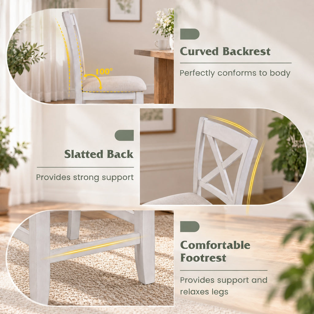 Airfind Modern Farmhouse Counter Height Stools with Footrest and Cushion, 330 lbs Capacity, Rubber MDF Linen Sponge Frame, White