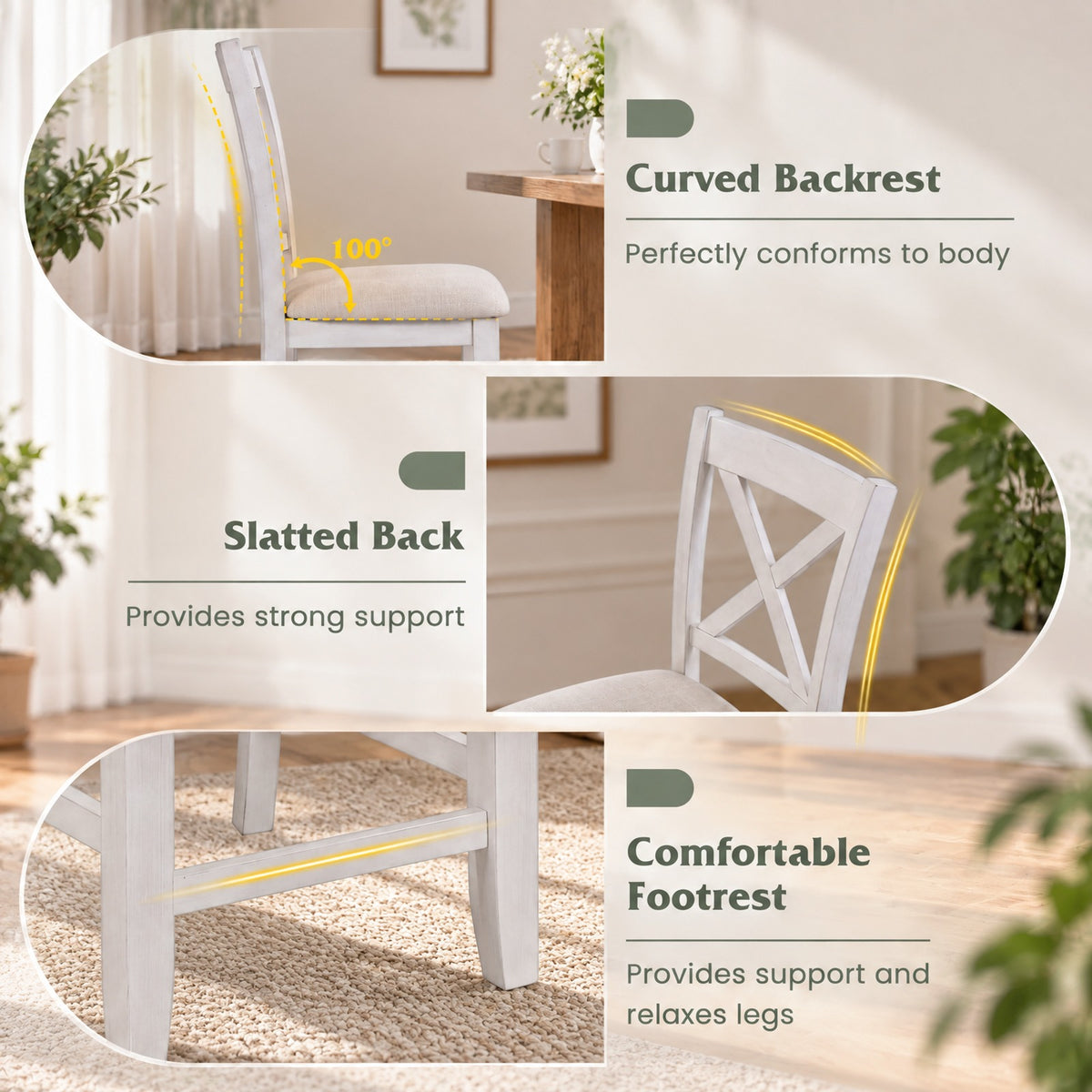 Airfind Modern Farmhouse Counter Height Stools with Footrest and Cushion, 330 lbs Capacity, Rubber MDF Linen Sponge Frame, White