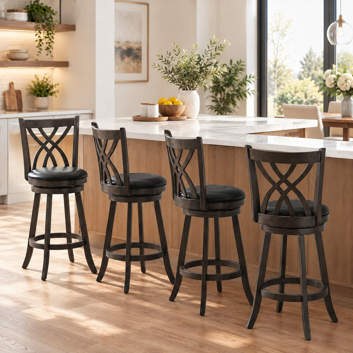 Airfind Set of 4 29 Inch Counter Height Bar Stools with Rubber Wood Frame, 330 lbs Capacity, Rubber Wood PU Sponge Metal Frame, Gray