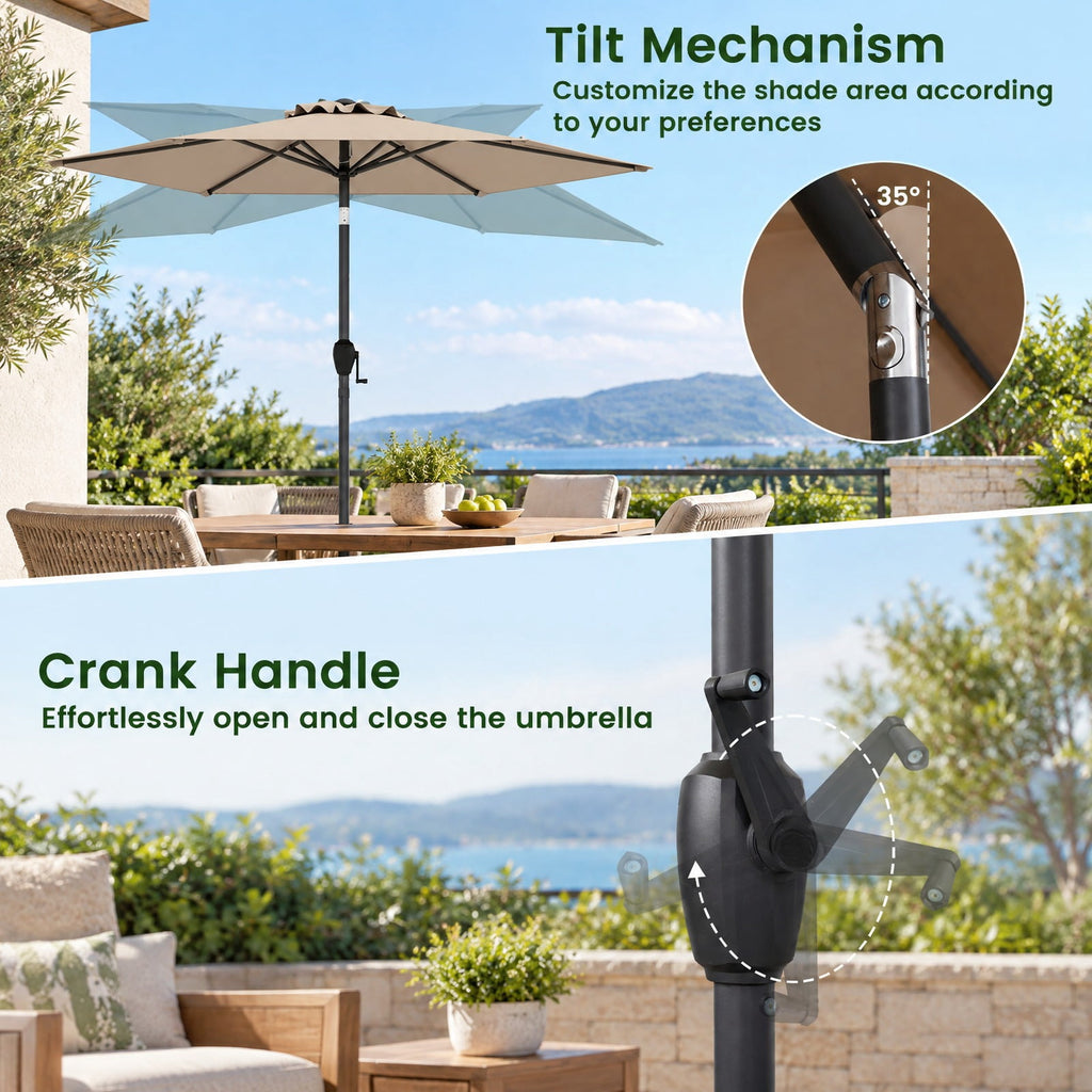 Airfind 7.5 feet Outdoor Patio Heavy Duty Market Umbrella with Push Button Tilt, Metal Polyester Frame, Tan