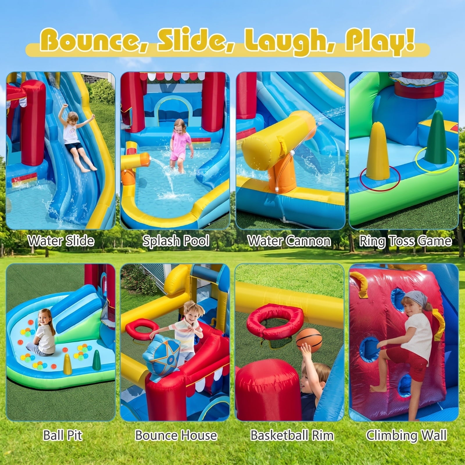Airfind Inflatable Water Park with Splash Pool, Water Cannon, Basketball Rim and 50 Ball Pit, 188in x183in x102in Bounce House for Birthday Parties Kids 3-12