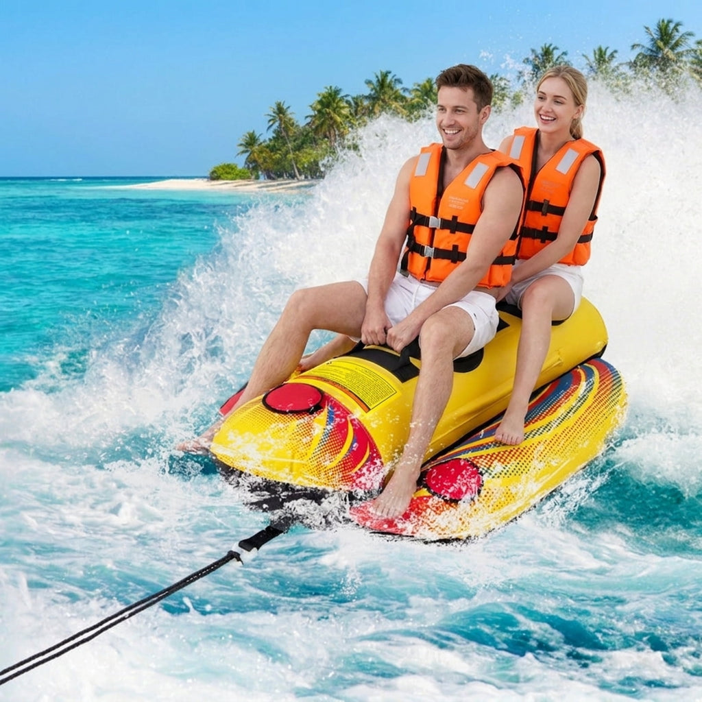 Airfind 3-Rider Inflatable Banana Tow Boat with Cushioned Seats, Yellow