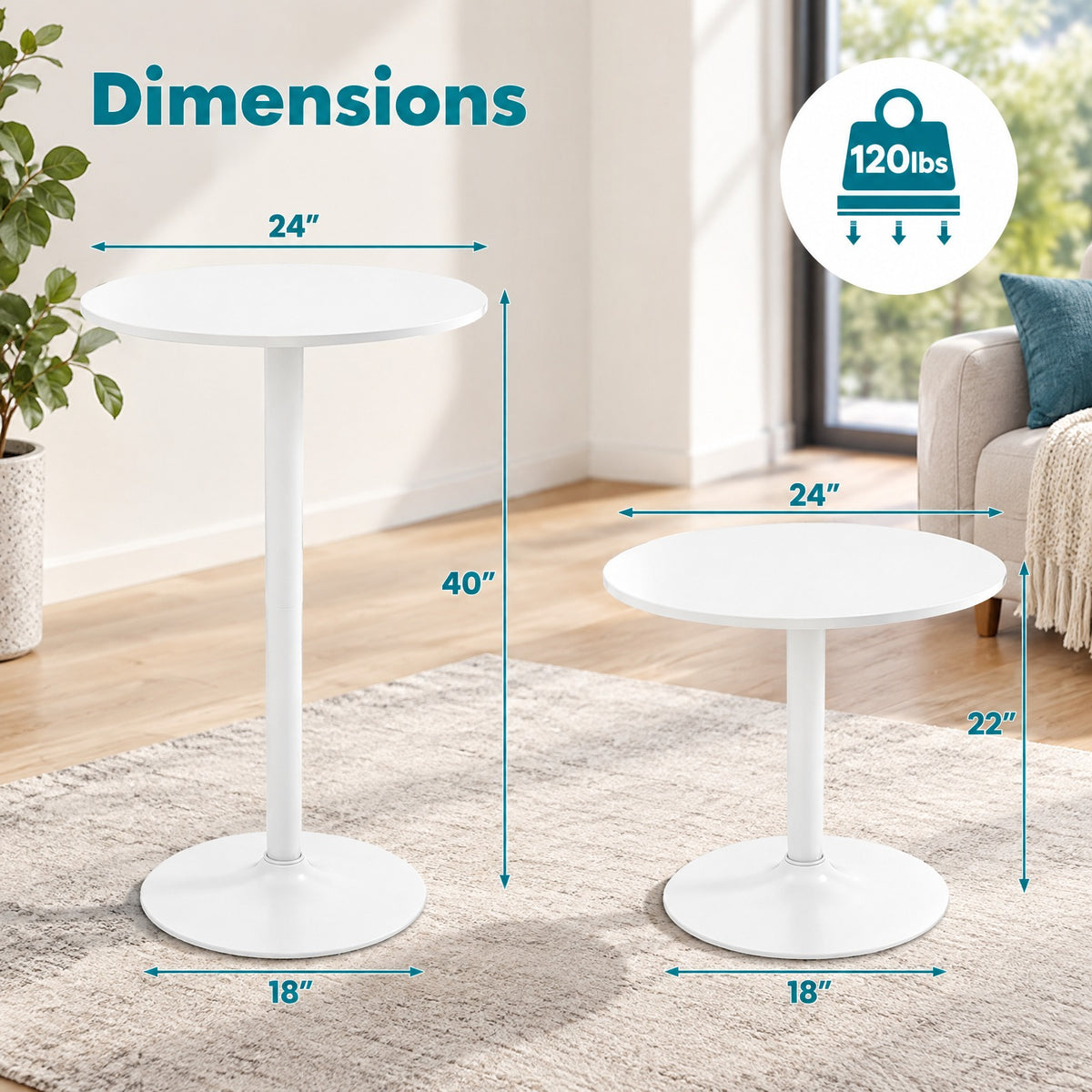 Airfind Round Bistro Table 40 Inch Bar Height Tall Coffee Cocktail Table, 120 Lbs Capacity, MDF Metal for Convenient Everyday Use, White