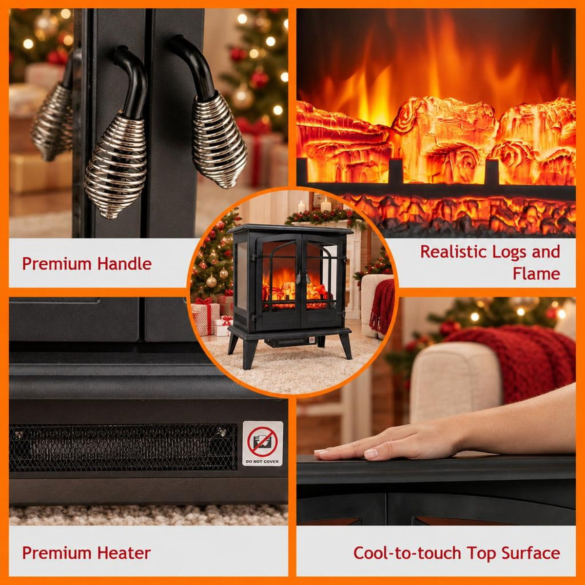 Airfind 25 Inch Freestanding Electric Fireplace Heater with Realistic Flame effect, Iron Frame, 25in x 15in x 28.5in (L x W x H） Footprint, Black