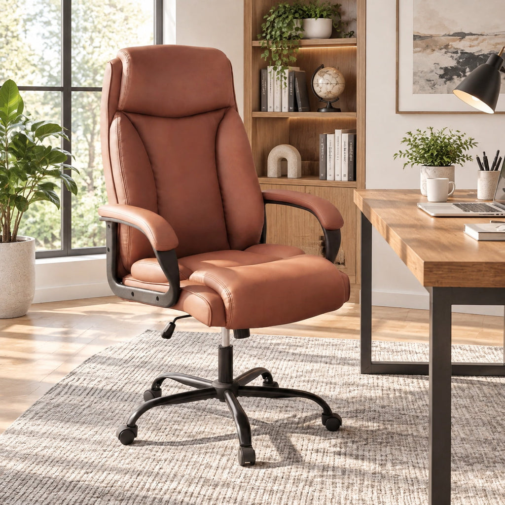 Airfind 400LBS Big and Tall Chair High Back Executive Chair Ergonomic Leather Computer Chair, 400 lbs Capacity, Brown