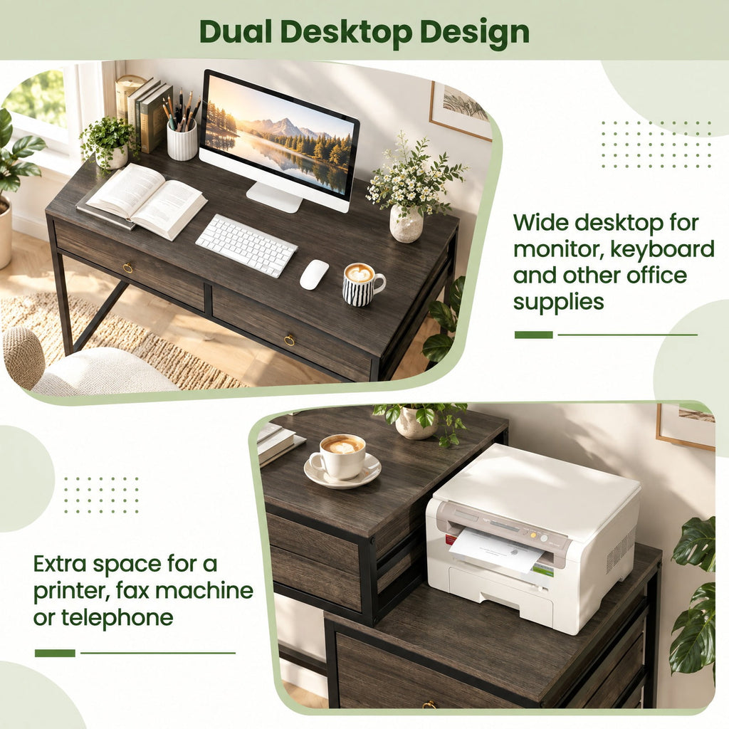 Airfind Computer Desk with 5 Drawers Home Office Desk with Side File Cabinet, 380 lbs Capacity, Engineered Wood Metal MDF Frame, Grey
