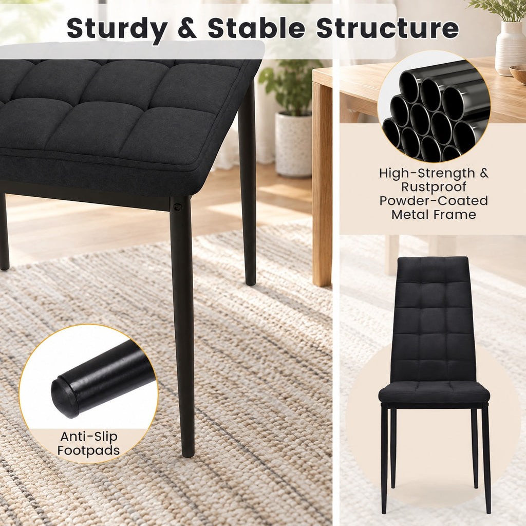 Airfind Set of 4 Fabric Dining Chairs Set with Upholstered Cushion and High Back, 330 lbs Capacity, Metal sponge fabric Frame, Black
