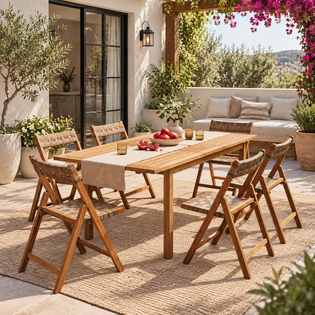 Airfind Teak Folding Chairs Set of 2 with Hand, Chair 400 lbs Capacity, Teak Wood PE Rattan Frame, 24 x 20 x 32 Footprint, of Rattan Mix Brown