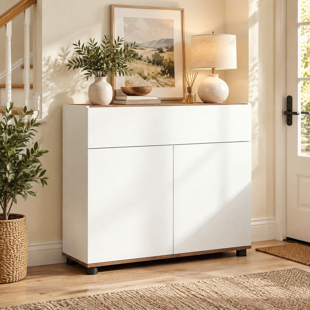 Airfind Sideboard Buffet Cabinet with Storage Wooden Kitchen Storage Cabinet, 44 lbs Capacity, Engineered Wood MDF PP Frame, White