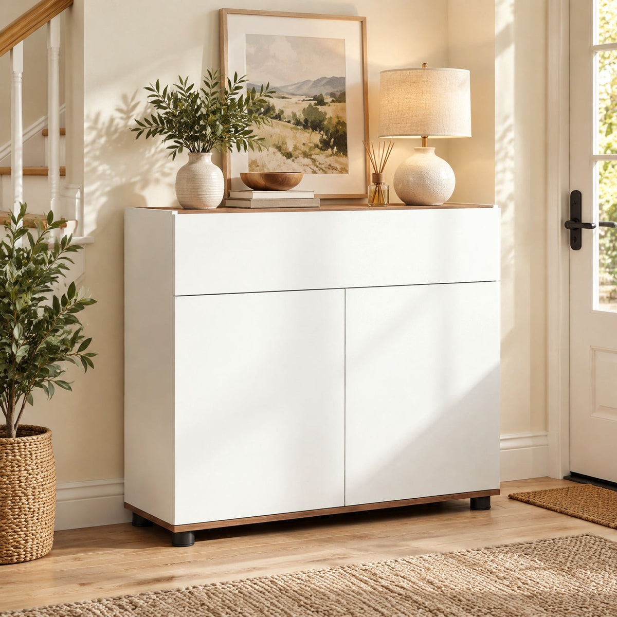 Airfind Sideboard Buffet Cabinet with Storage Wooden Kitchen Storage Cabinet, 44 lbs Capacity, Engineered Wood MDF PP Frame, White