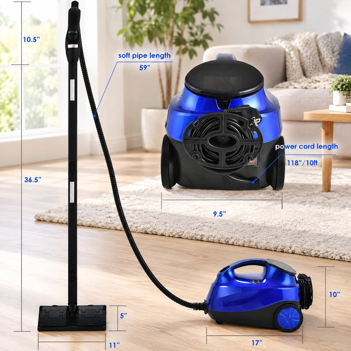 Airfind 2000W Heavy Duty Multi-purpose Steam Cleaner Mop with Detachable Handheld Unit, ABS Frame, : 10 x 17 x 10 Footprint, Blue