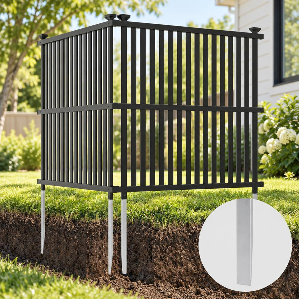 Airfind Air Conditioner Fence Panel with Metal Ground Stakes for Outside, PVC Metal Overall Height: 55 Frame, Black