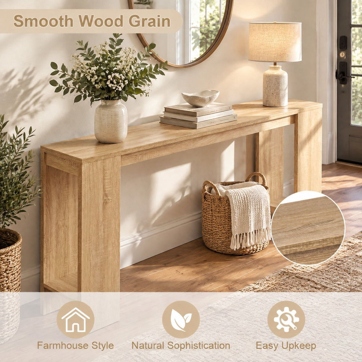 Airfind 71 Inches Long Console Table with Storage for Hallway, 135 lbs Capacity, Engineered Wood Frame, 71 Inch x 12 Inch x 34 Inch Footprint, Natural
