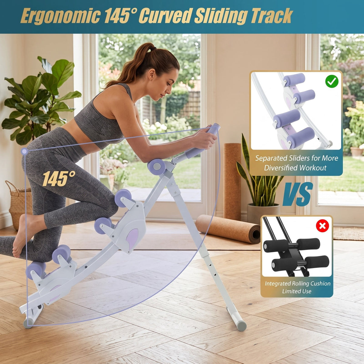 Airfind Ab Machine Abdominal Trainer with LCD Monitor, 4 Adjustable Heights, Foldable Full Body Core Workout Glider Exerciser for Home Gym, 330 LBS Capacity, Purple