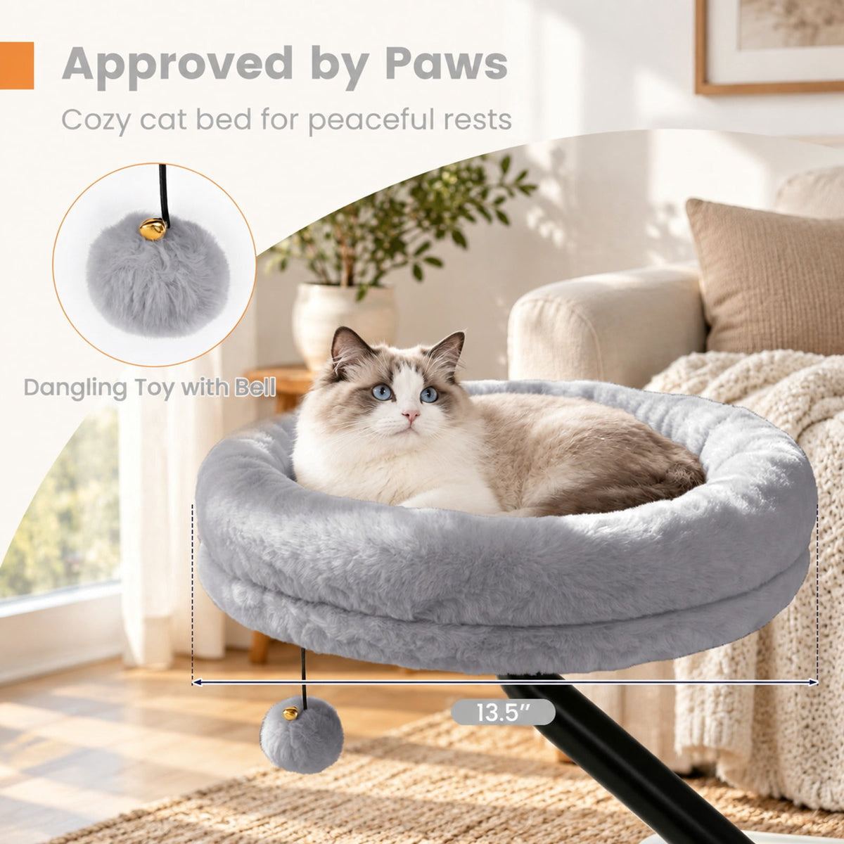 Airfind 360¡ã Rotating Cat Desk Bed for Indoor Cats with Removable Perch, 13.5 Inch X 3.5 InchOverall Height 15.5 InchWeight for Convenient Everyday Use, Gray