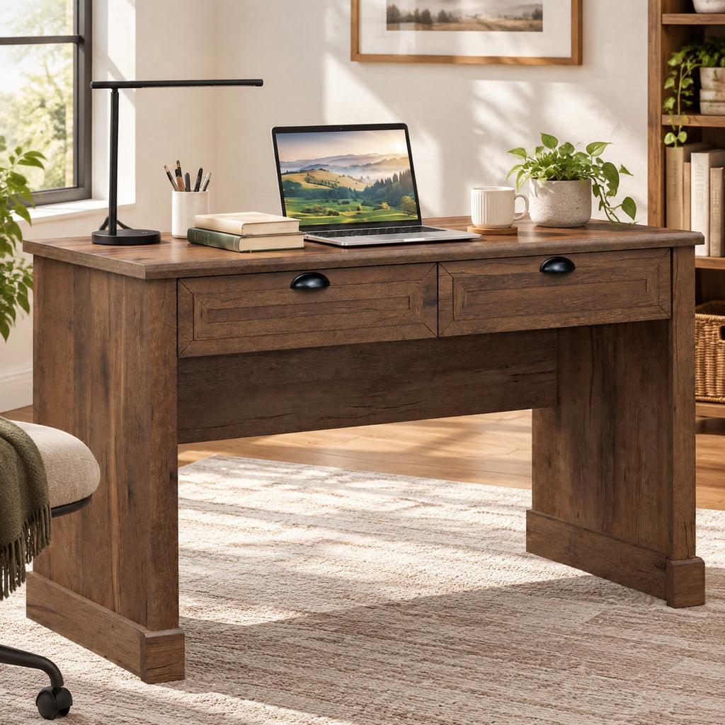 Airfind Executive Desk, 48 Inch Farmhouse, with 2 Drawers for Studying and Writing, 48 Inch x 24 Inch x 30 InchInterior Footprint, Brown