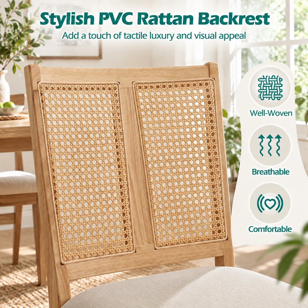 Airfind Rattan Dining Chairs Set of 4 with Curved Backrest Padded Seat for Dining Room, 380 lbs Capacity, 20 x 22 x 34.5 Footprint, Natural