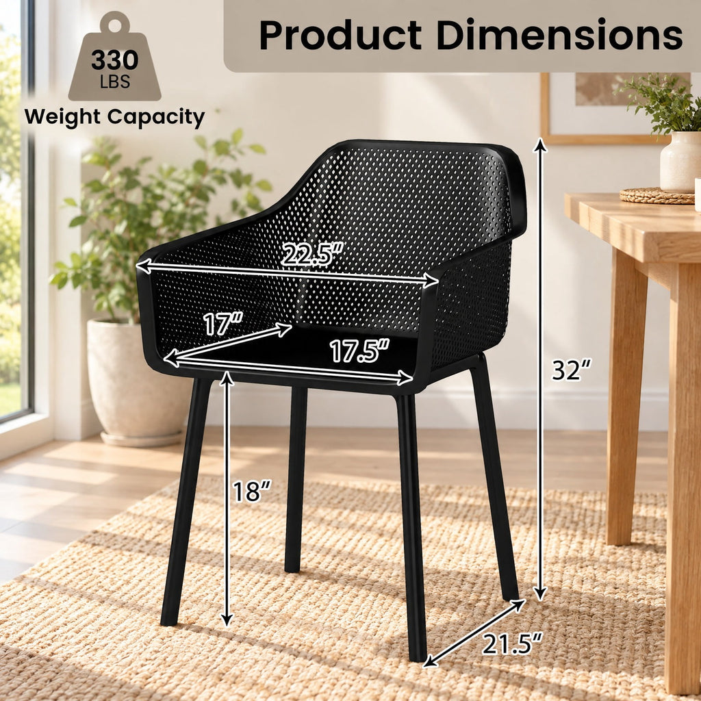 Airfind Modern Plastic Dining Chairs Set of 2 Kitchen Armchairs with Breathable Mesh Backres, 330 Lbs Capacity, PP, Black