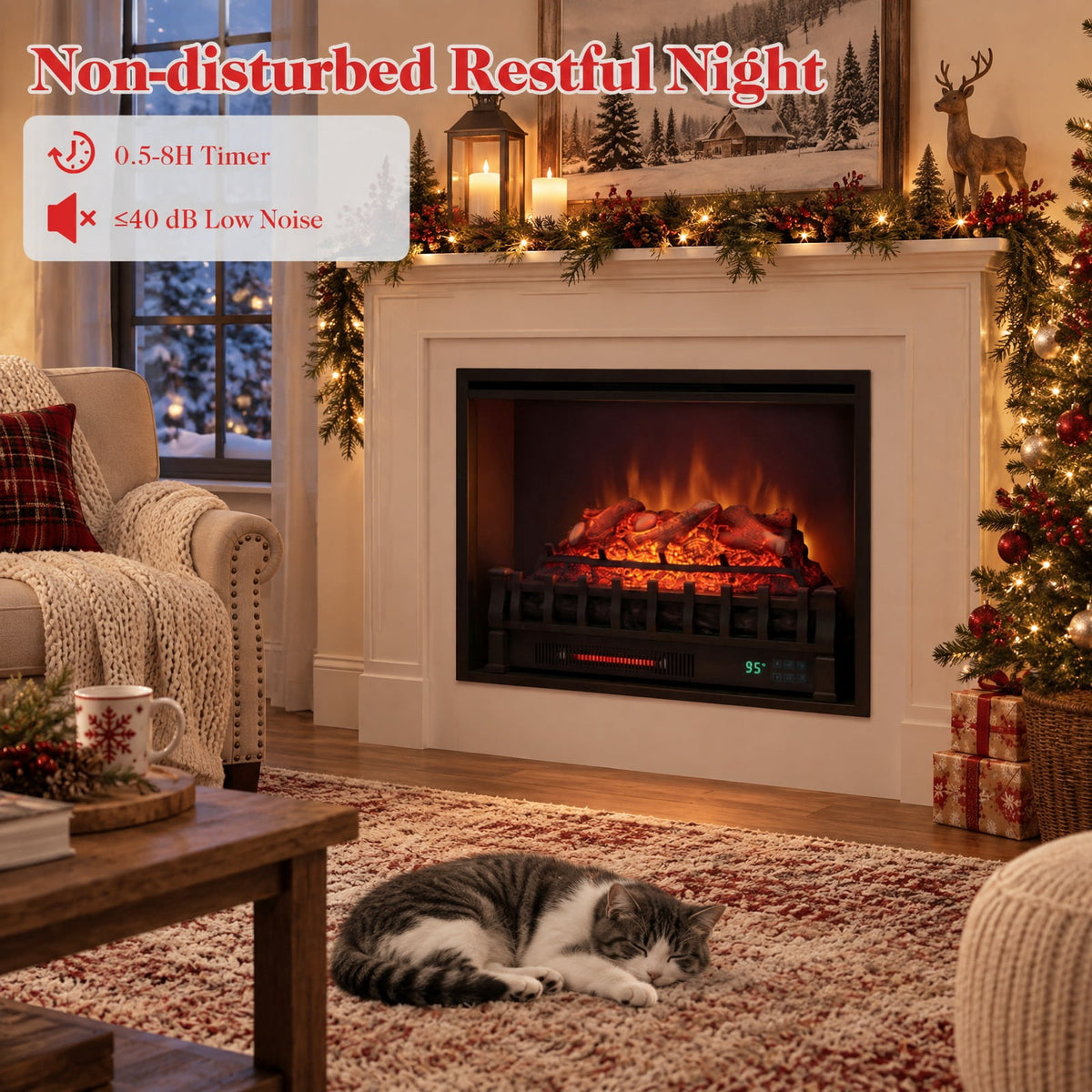 Airfind 23 Inch Wifi Fireplace Insert Lemonwood Set featuring App and Remote, Metal Resin Frame, 23 Inch x 8.9 Inch x 12.6 Inch Cord Length 5.8 Ft Footprint, Black