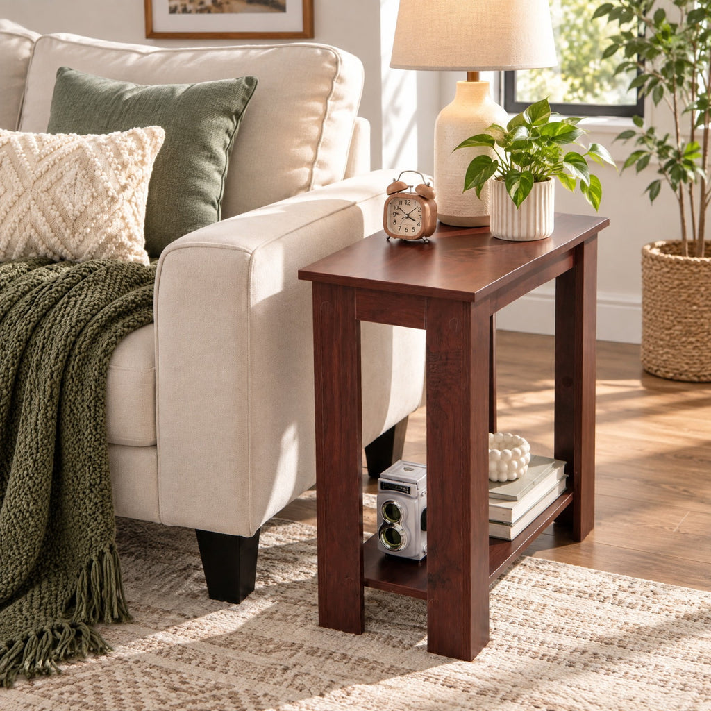 Airfind 2-Tier Modern Compact End Table with Storage Shelf, 110 lbs Capacity, Engineered Wood Frame, 23.5 x 12 x 24 Footprint, Brown