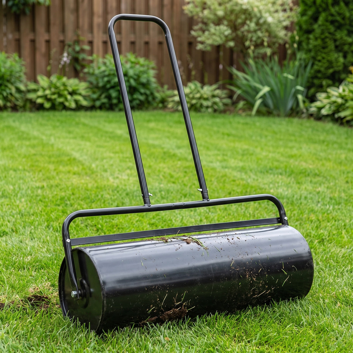 Airfind 24 x 13 Inch Tow Lawn Roller Water Filled Metal Push Roller, Steel Frame, 45 x 24 x 13 Footprint, Black