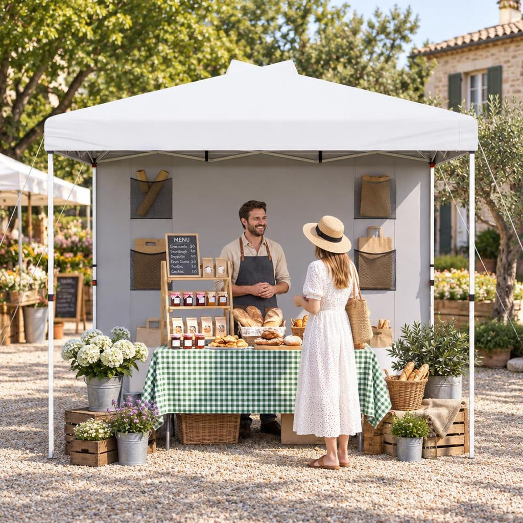 Airfind 10 x 10 FT Pop up Canopy Tent with Sidewall 6 Pockets Instant Setup Commercial Gazebo, 150D Oxford Fabric Metal Frame, White