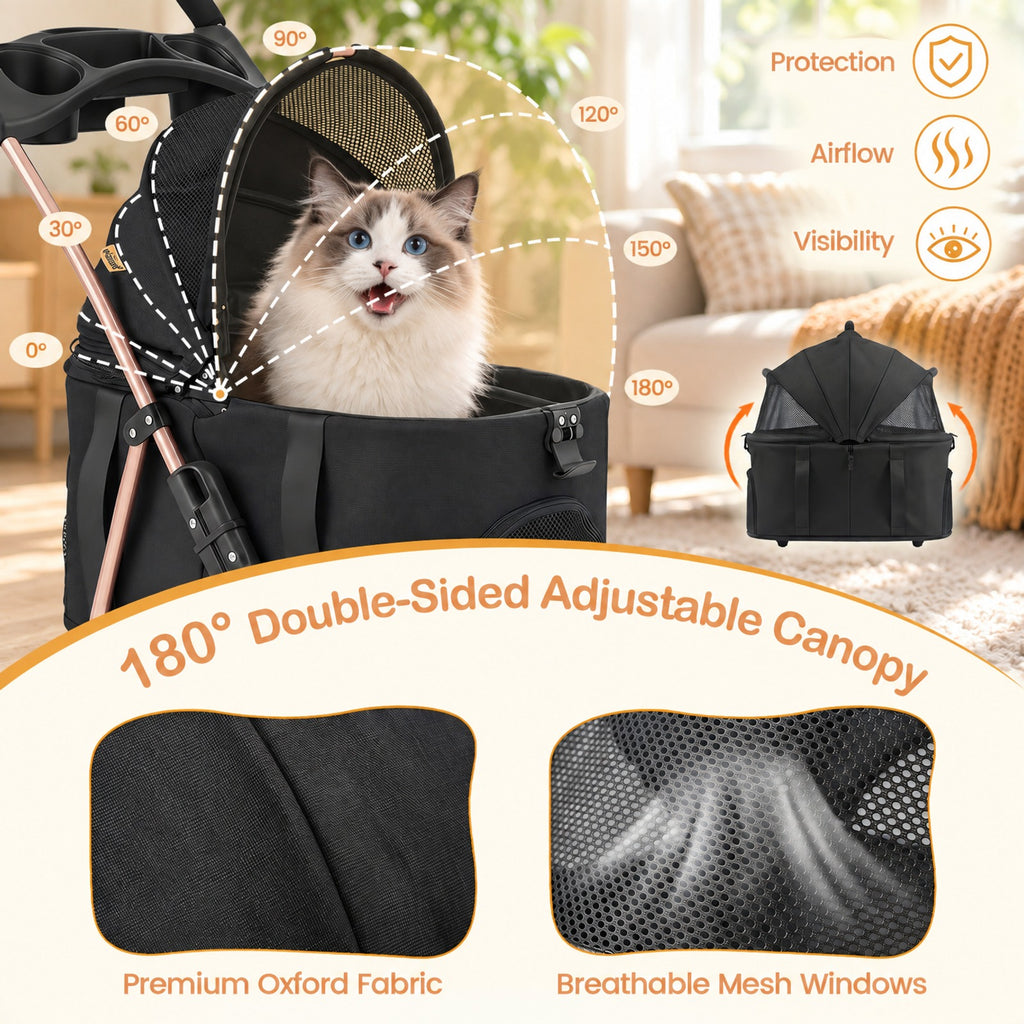 Airfind 3-in-1 Pet Stroller for Small Medium Dogs Foldable with Detachable Carrier, 26.5 lbs Capacity, 18.5in x 28.5in x 39.5in Footprint, Black