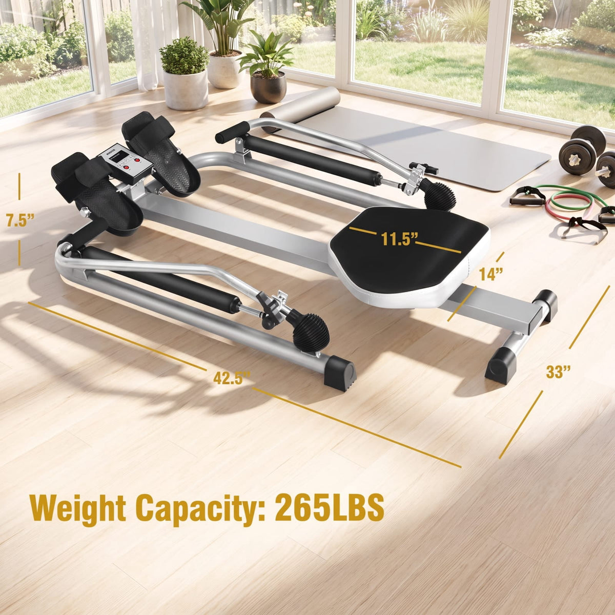 Airfind Adjustable Double Hydraulic Rowing Machine with LCD Monitor for Full Body Cardio Home Gym Foldable Workout, Black