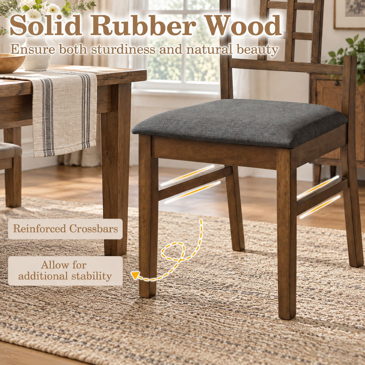 Airfind Rubber Wood Dining Chairs Set of 2 with Lattice Back, Chair 330 lbs Capacity, Rubber Wood Linen Fabric Sponge Frame, Brown