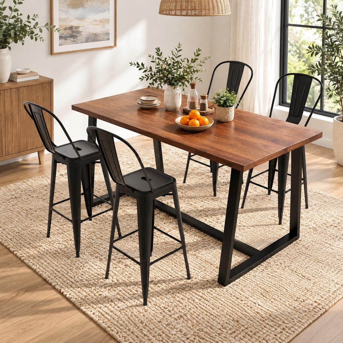 Airfind Set of 4 Bar Height Chairs Stackable Metal Bar Stools with Removable Backrest, Metal Frame, 18 Inch x 20.5 Inch x 46 Inch Footprint, Black
