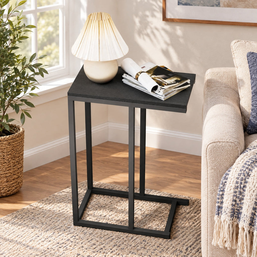 AIRFIND C-Shaped Side Table with Metal Frame and Adjustable Feet, Slim Slide-Under Sofa End Table for Drinks and Small Items, 18 x 10 x 25 in