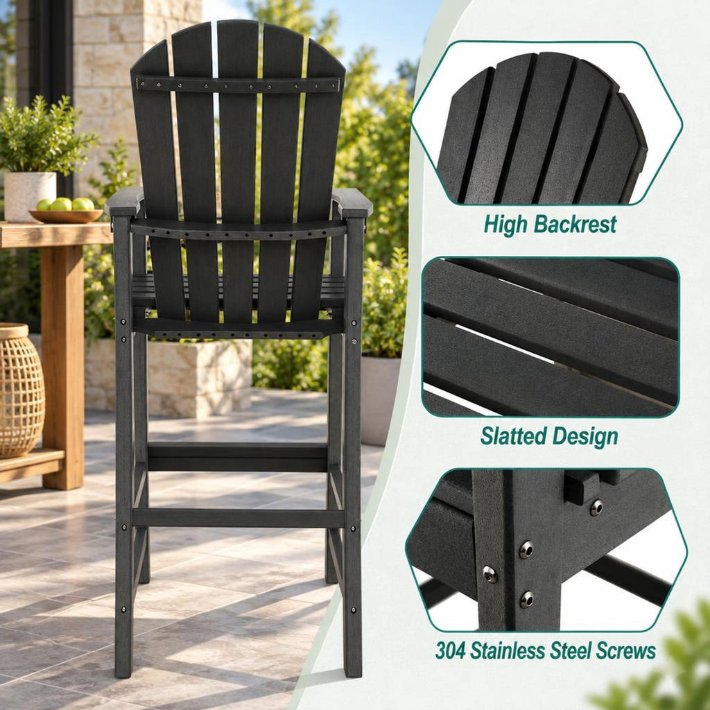 Airfind 30 Inches Counter Height Outdoor HDPE Bar Stool with Armrests and Footrest, 360 lbs Capacity, HDPE Frame, Black