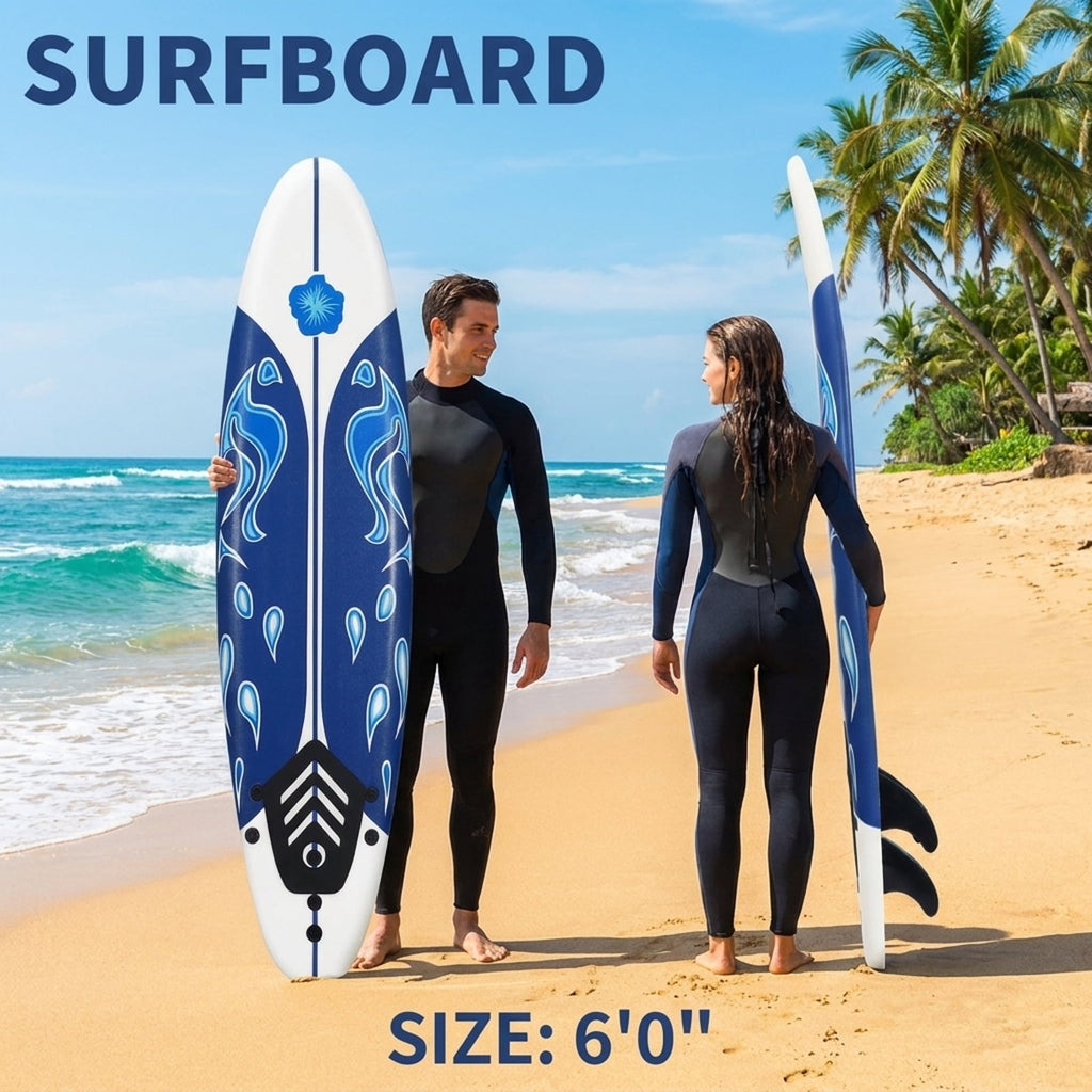 Airfind 6FT Foam Surfboard for Beginners, Adults Kids ¡ª 3 Detachable Thruster Fins, EPS Core, HDPE Slick Bottom, Leash Traction Pad Included (White)