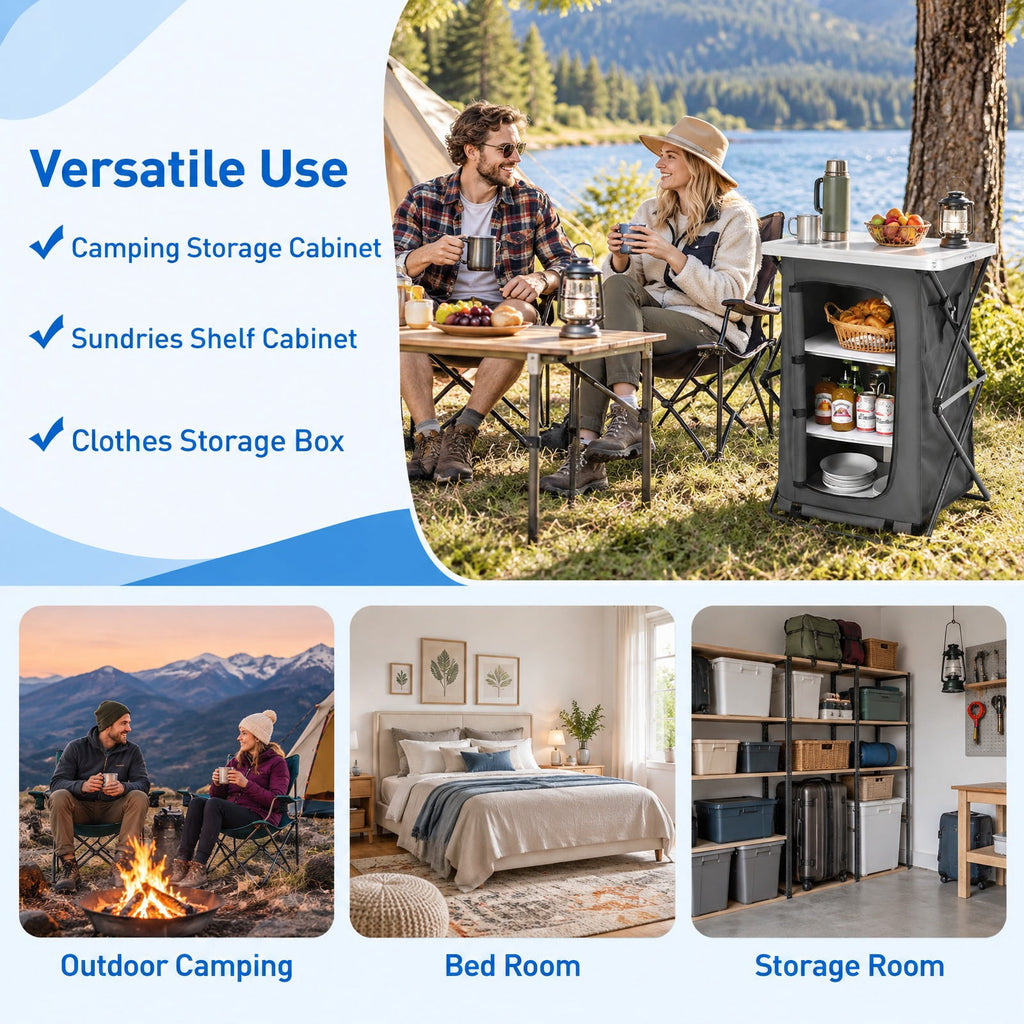 Airfind Folding Camping Storage Cabinet with 3 Shelves and Carry Bag, 33 lbs Weight capacity of each shelf: 11 lbs L: Capacity, Gray