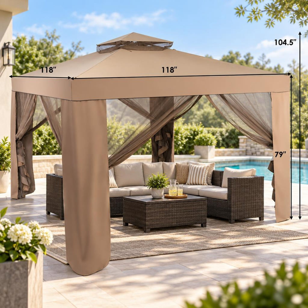 Airfind Canopy and Garden Structures Gazebo with Netting for Outdoors, Steel and polyester fabric Frame, Brown