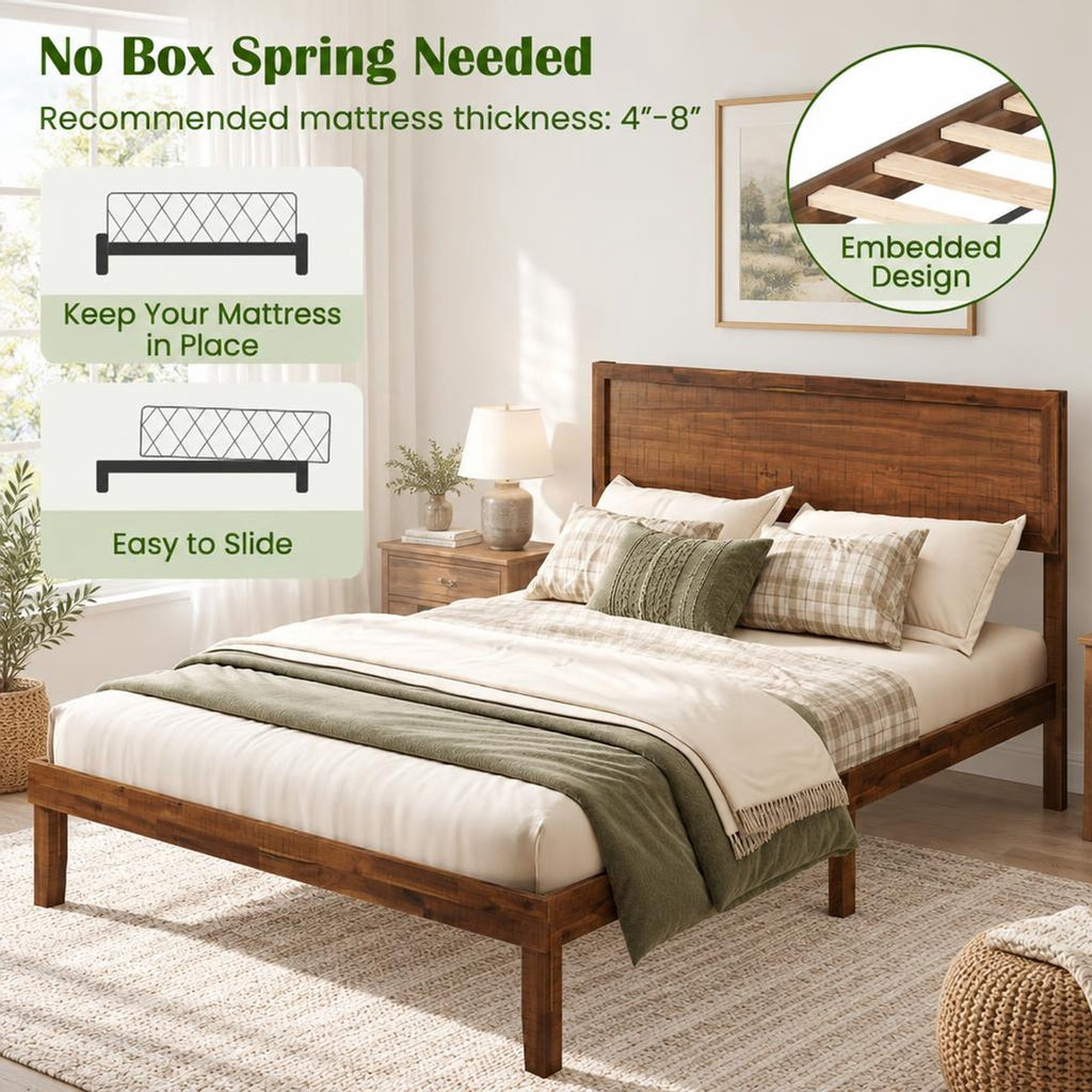 Airfind Full Size Bed Frame with Headboard and Wooden Slats Support, 660 lbs Capacity, Plywood Acacia Wood Rubber Wood MDF Frame