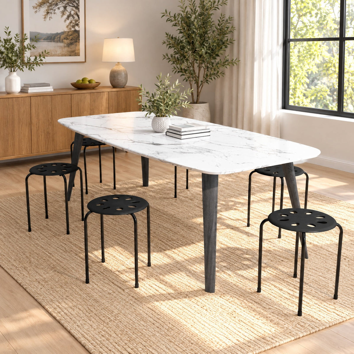 Airfind Set of 6 Portable Plastic Stack Stools, 220 lbs Capacity, Steel Frame, 14.5 x 14.5 x 17.5 Footprint, Black