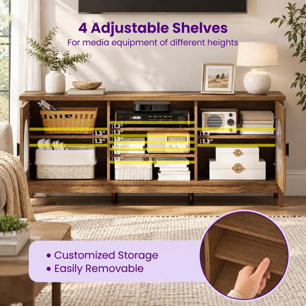 Airfind Modern Vintage TV Cabinet, with Adjustable Shelves and 2 Cable Holes for TVs up to 65 Inches, 176 lbs Capacity, Engineered Wood Frame, Walnut