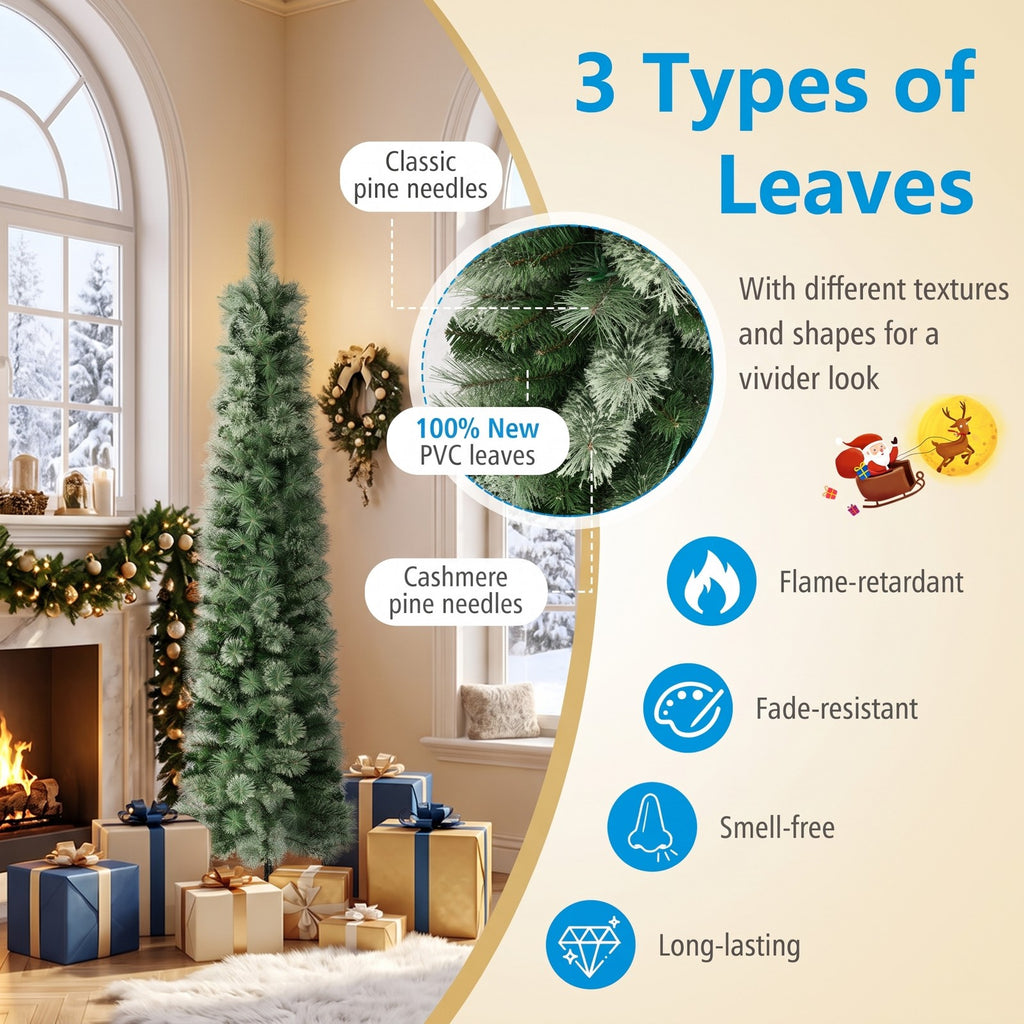 Airfind 6/7/8 FT Pre-Lit Pencil Artificial Christmas Tree with 120/150/200 LED Warm White Lights and 8 Modes, White
