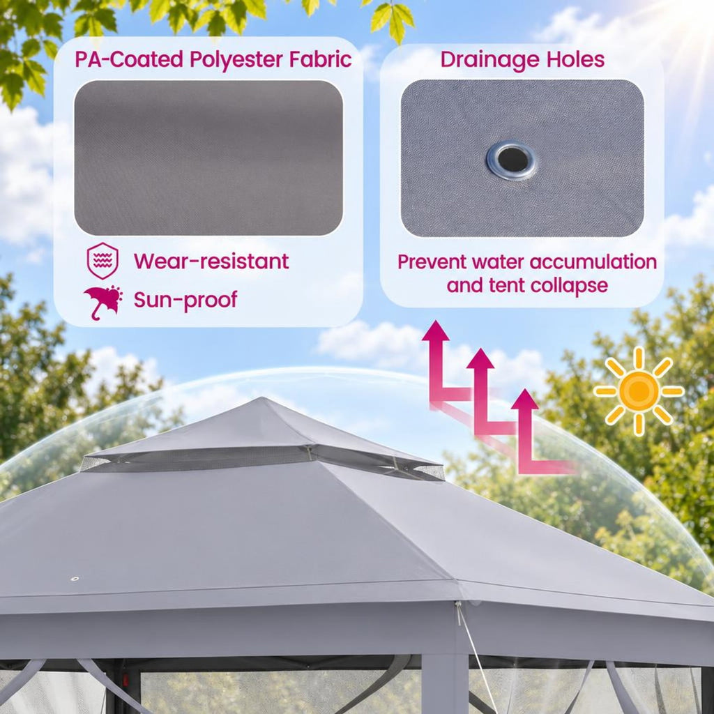 Airfind 11 x 11 Feet 2-Tier Pop-Up Gazebo Tent Portable Canopy Shelter Carry Bag Mesh, Polyester fabric steel pipe Frame, Gray