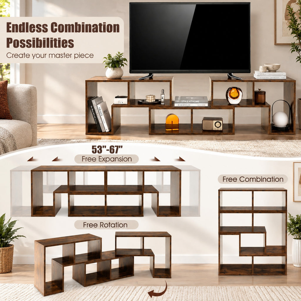 Airfind 3 Pieces Console TV Stand for TVs up to 65 Inch with Shelves, 176 lbs Capacity, Brown, Dimensions of Rectangular Shelf 26.5 x