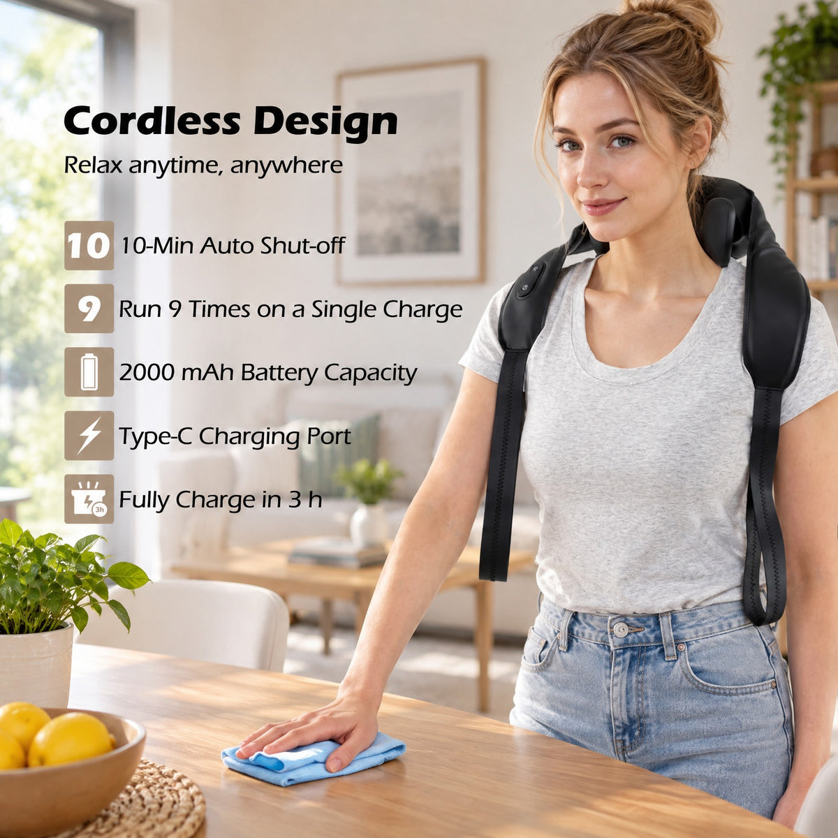 Airfind Neck Shoulder Massager with 2 Heat Levels for Pain Relief, PU ABS Silicone Frame, 8 x 20 x 5.5 Footprint, Black
