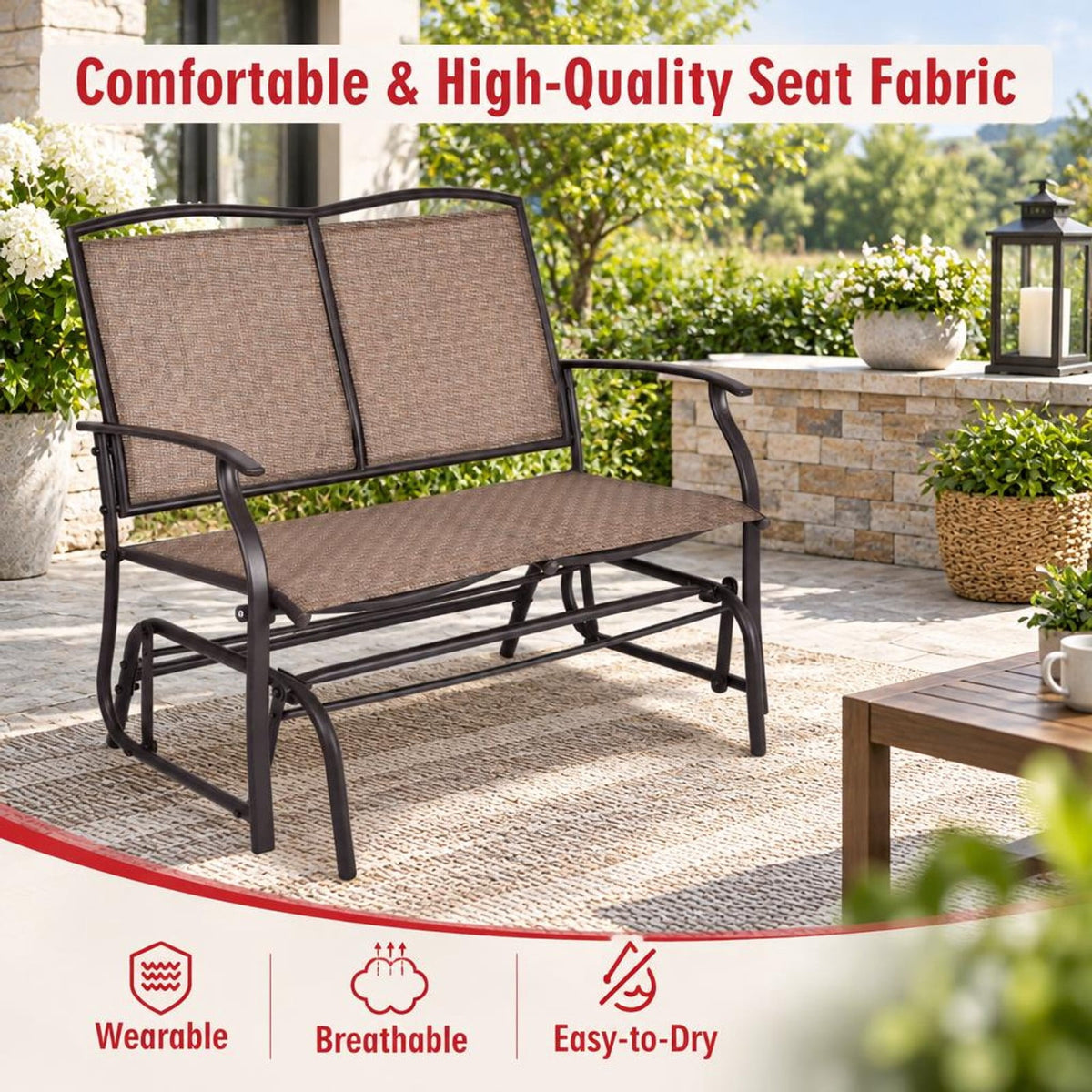 Airfind Outdoor Iron Patio Rocking Chair for Backyard and Lawn, 396 lbs Capacity, Steel and textilene Frame, 41.3 x 28.1 x 36.6 Footprint, Black
