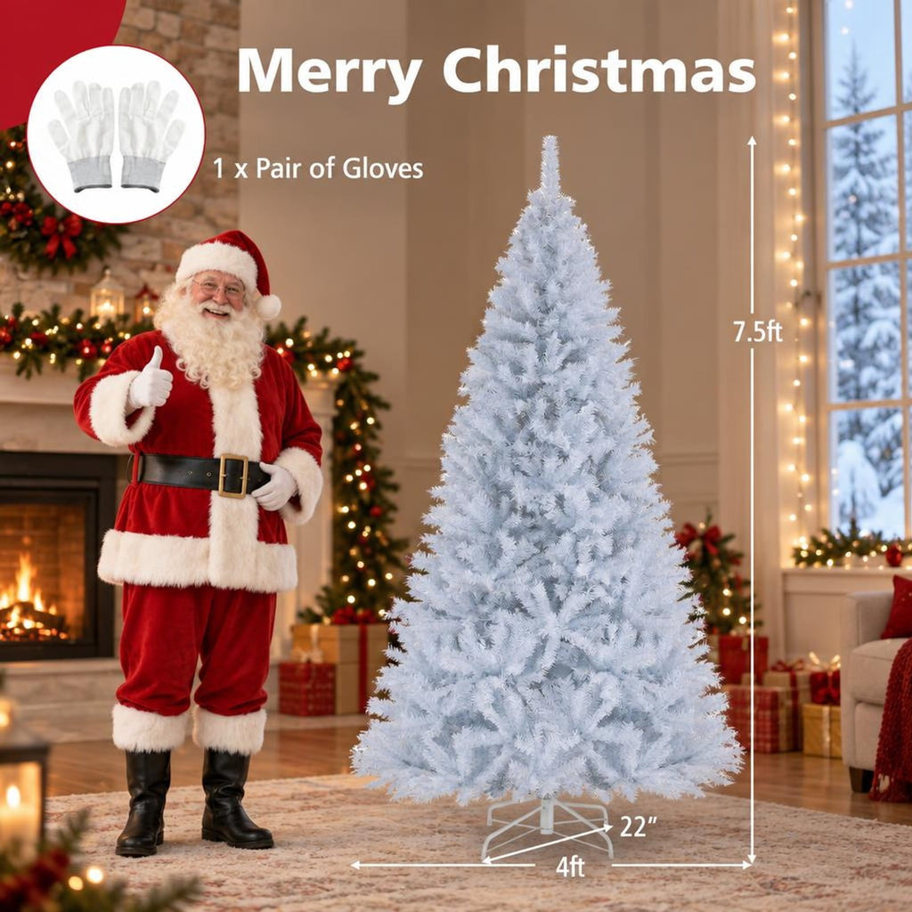 Airfind Pre Lit Artificial Christmas Tree, 7 Ft Hinged Holiday Tree featuring 11 Lighting Modes and Metal Stand for Seasonal Display, White