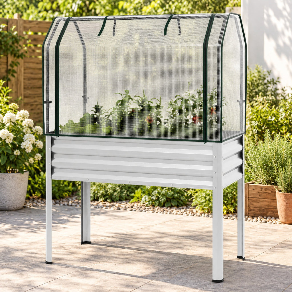 Airfind Galvanized Raised Garden Bed with Legs and Greenhouse Cover for Vegetable Flower, 175 LBS Capacity, Electroplated Metal PE Frame, Silver