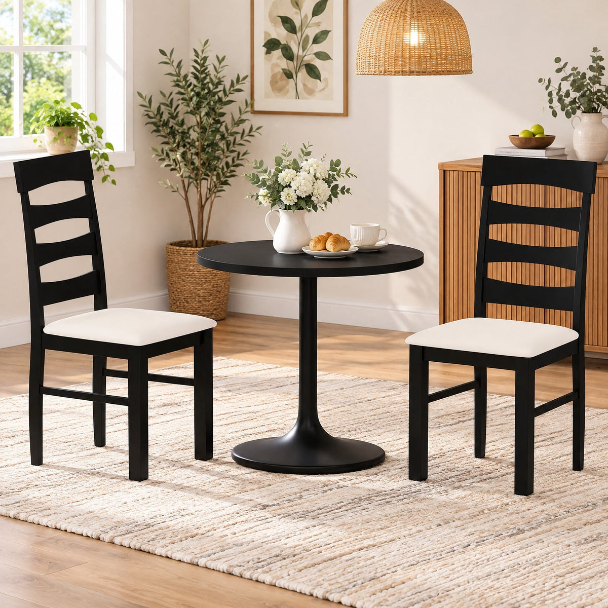 Airfind High Back Dining Room Chairs Set of 2 with Padded Seat, Capacity 330 lbs Capacity, Rubber Wood Faux Linen Fabric Sponge MDF Frame, Black