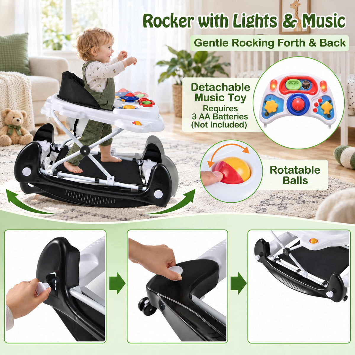 Airfind 6-in-1 Foldable Youth Walker featuring Adjustable Height, 26.5 lbs Capacity, PP Frame, for 6-14 Months, 28 Inch x 24 Inch x 19.5 Inch, Black